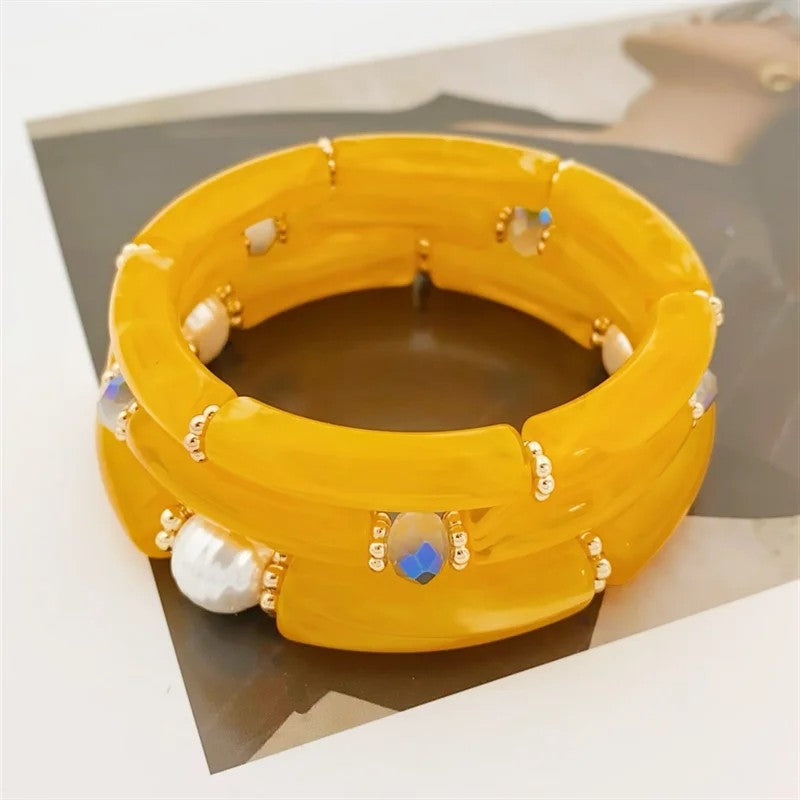 Sea Glass & Pearl Stackable Bracelet Set