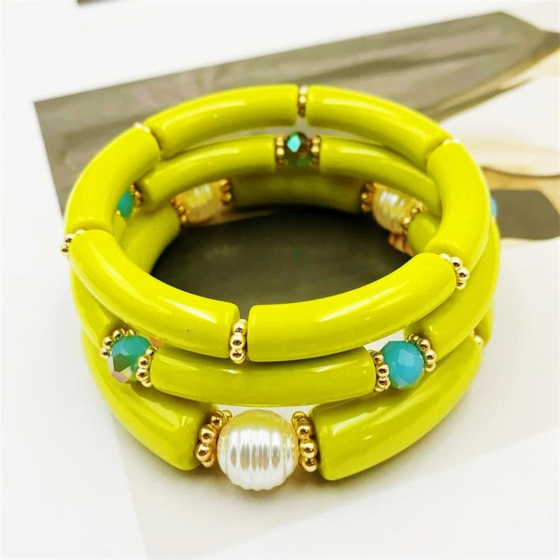 Sea Glass & Pearl Stackable Bracelet Set