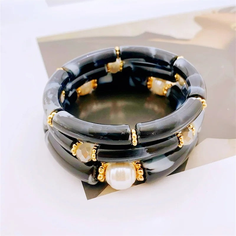 Sea Glass & Pearl Stackable Bracelet Set