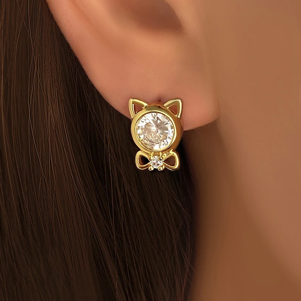 Cat Crystal Bow Stud Earrings