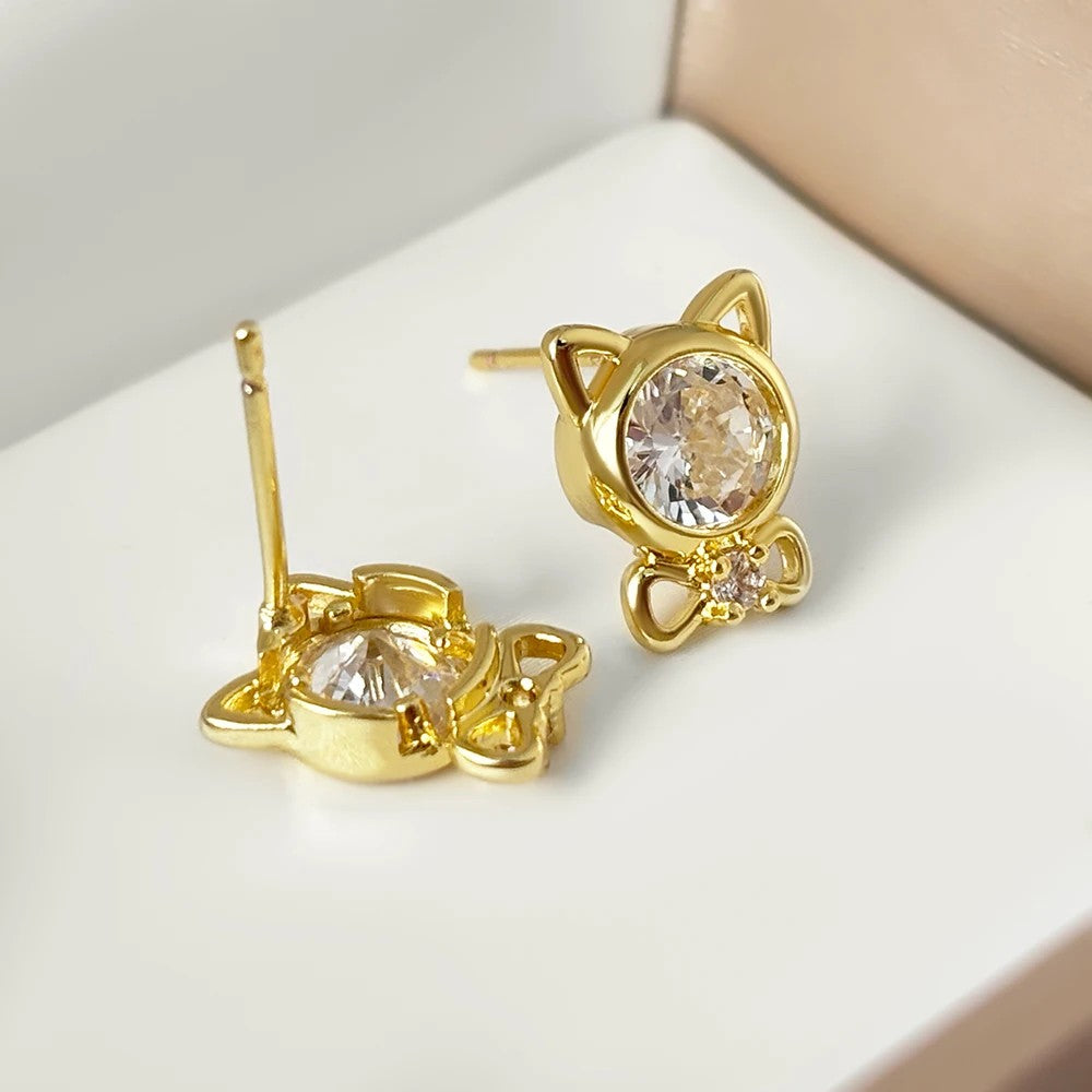 Cat Crystal Bow Stud Earrings