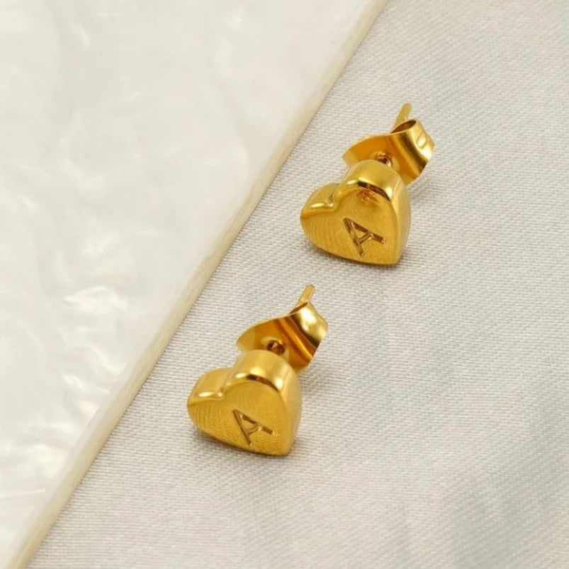 Engraved Initial Heart Stud Earrings