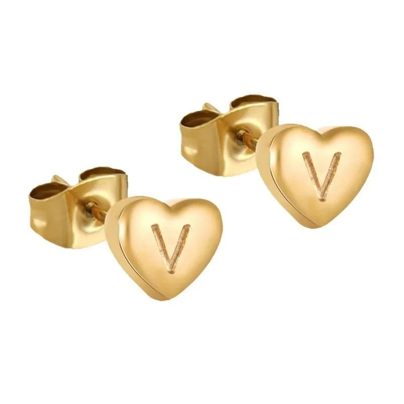 Engraved Initial Heart Stud Earrings
