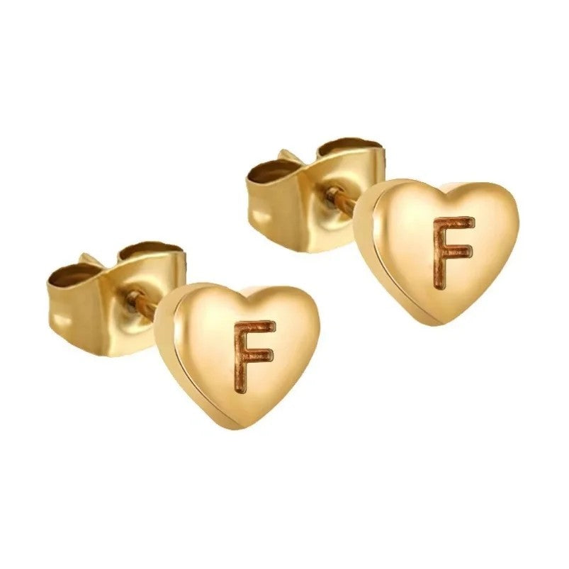 Engraved Initial Heart Stud Earrings