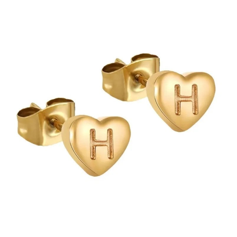 Engraved Initial Heart Stud Earrings