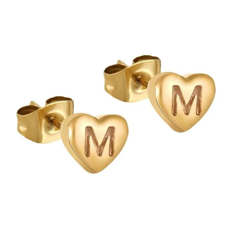 Engraved Initial Heart Stud Earrings
