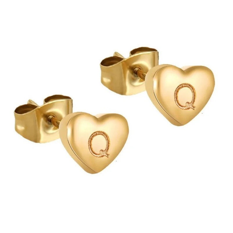 Engraved Initial Heart Stud Earrings