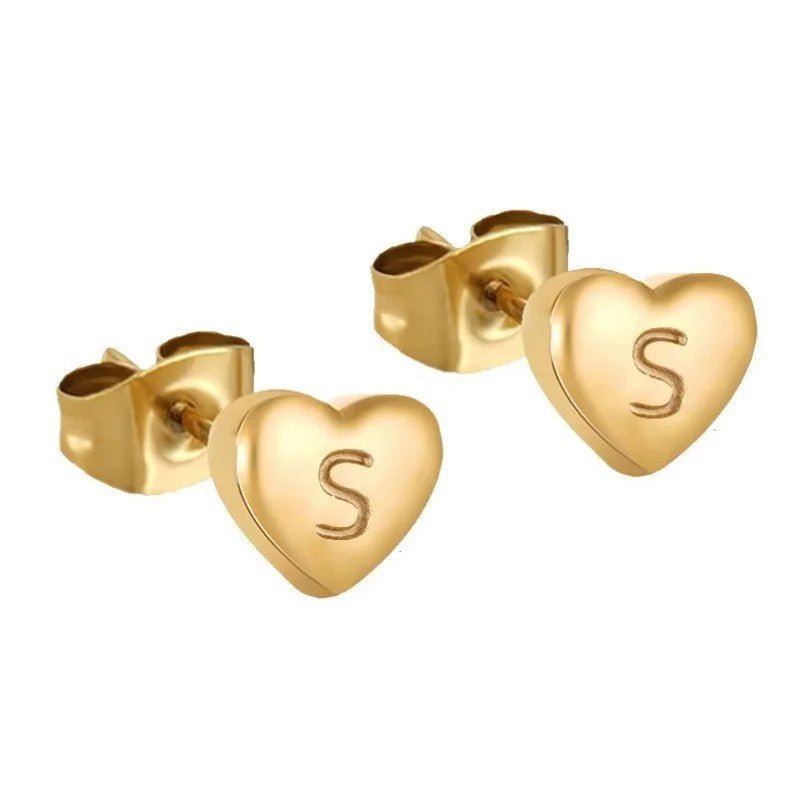 Engraved Initial Heart Stud Earrings
