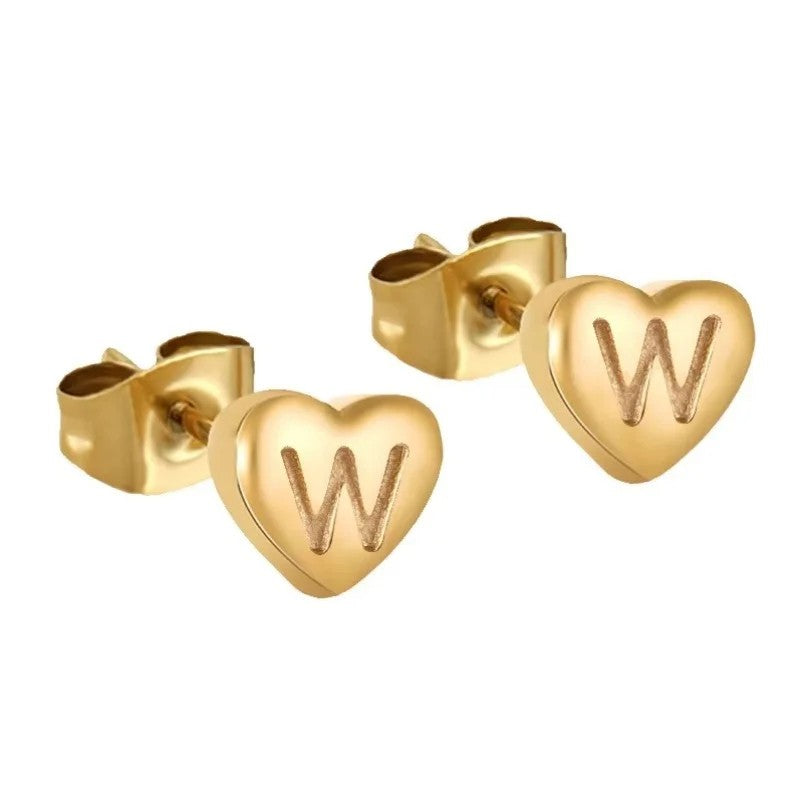 Engraved Initial Heart Stud Earrings