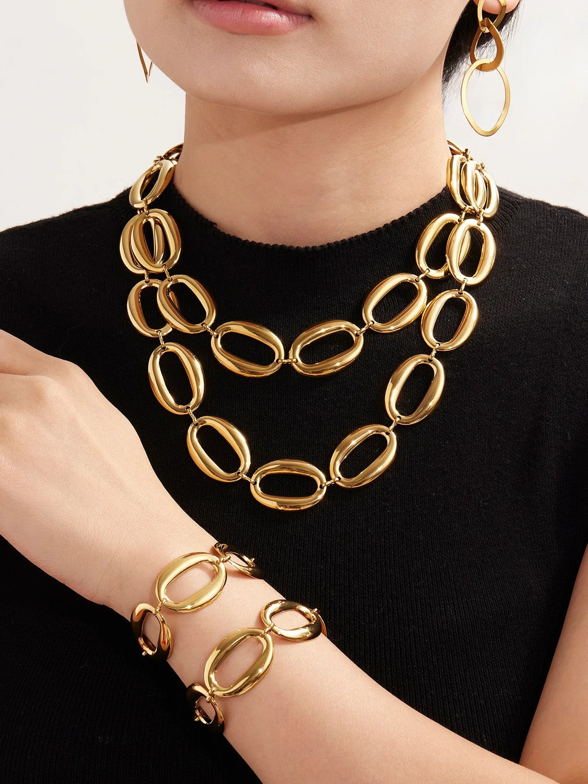 Polished Oval Link Jewelry Set