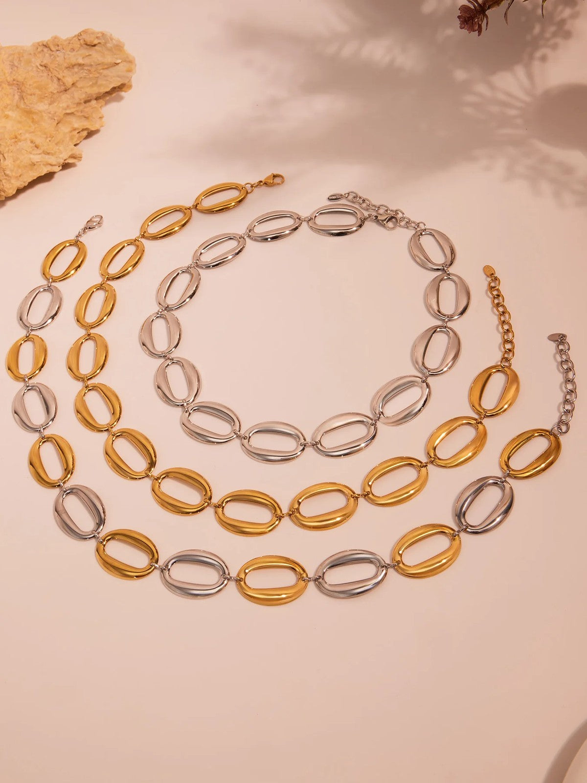 Polished Oval Link Jewelry Set