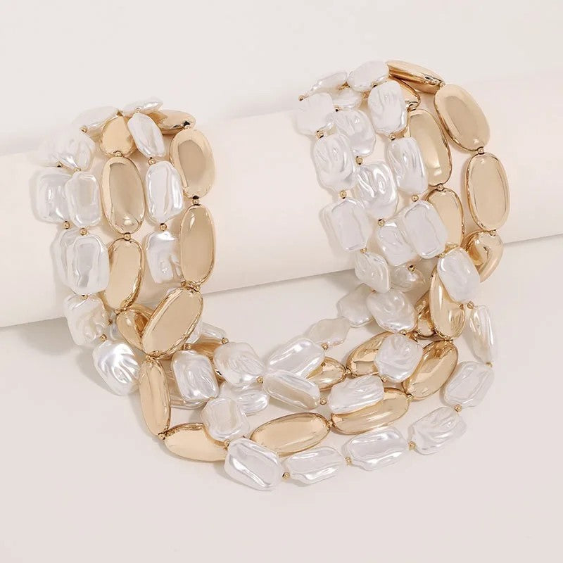 Layered Pearl & Gold Collar Necklace