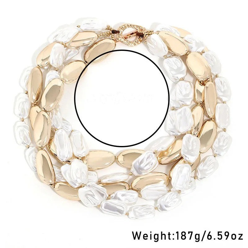 Layered Pearl & Gold Collar Necklace