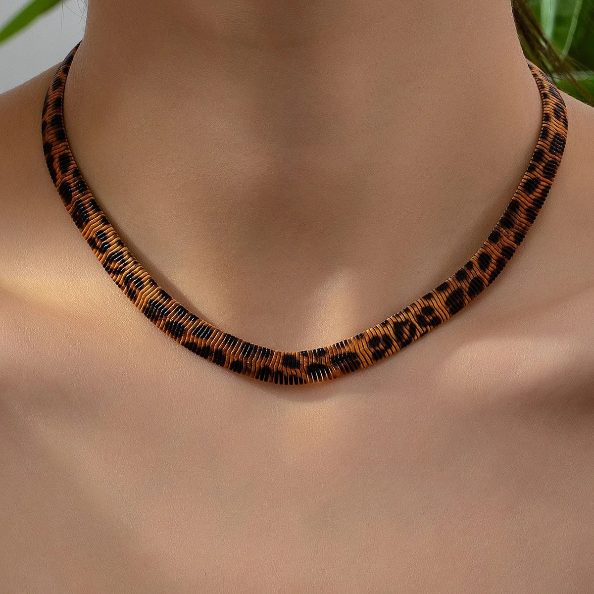 Leopard Print Link Chain Necklace