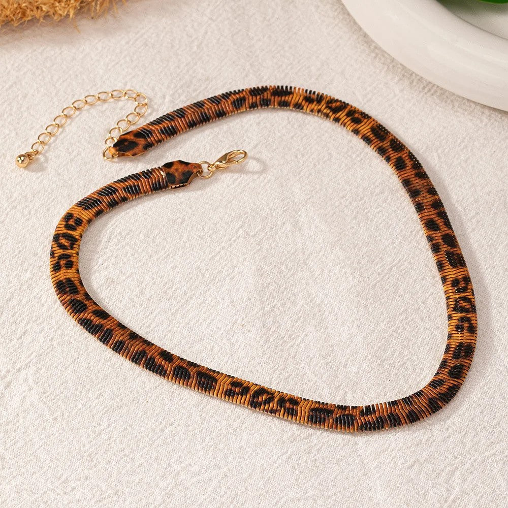 Leopard Print Link Chain Necklace