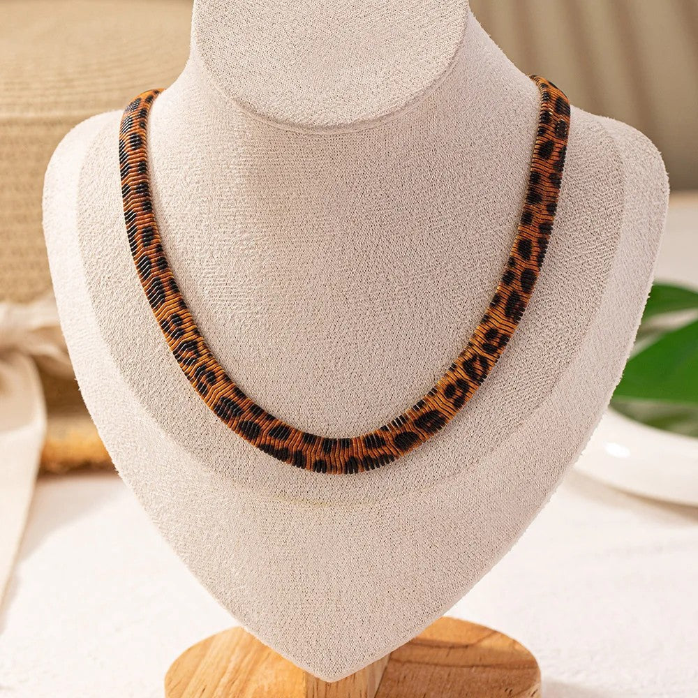 Leopard Print Link Chain Necklace
