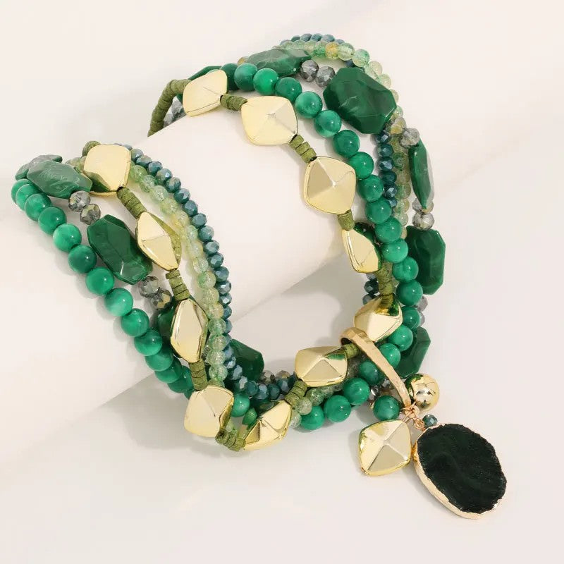 Layered Teal & Wood Bead Necklace