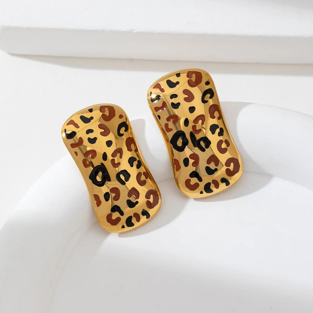 Leopard Print Geometric Stud Earrings