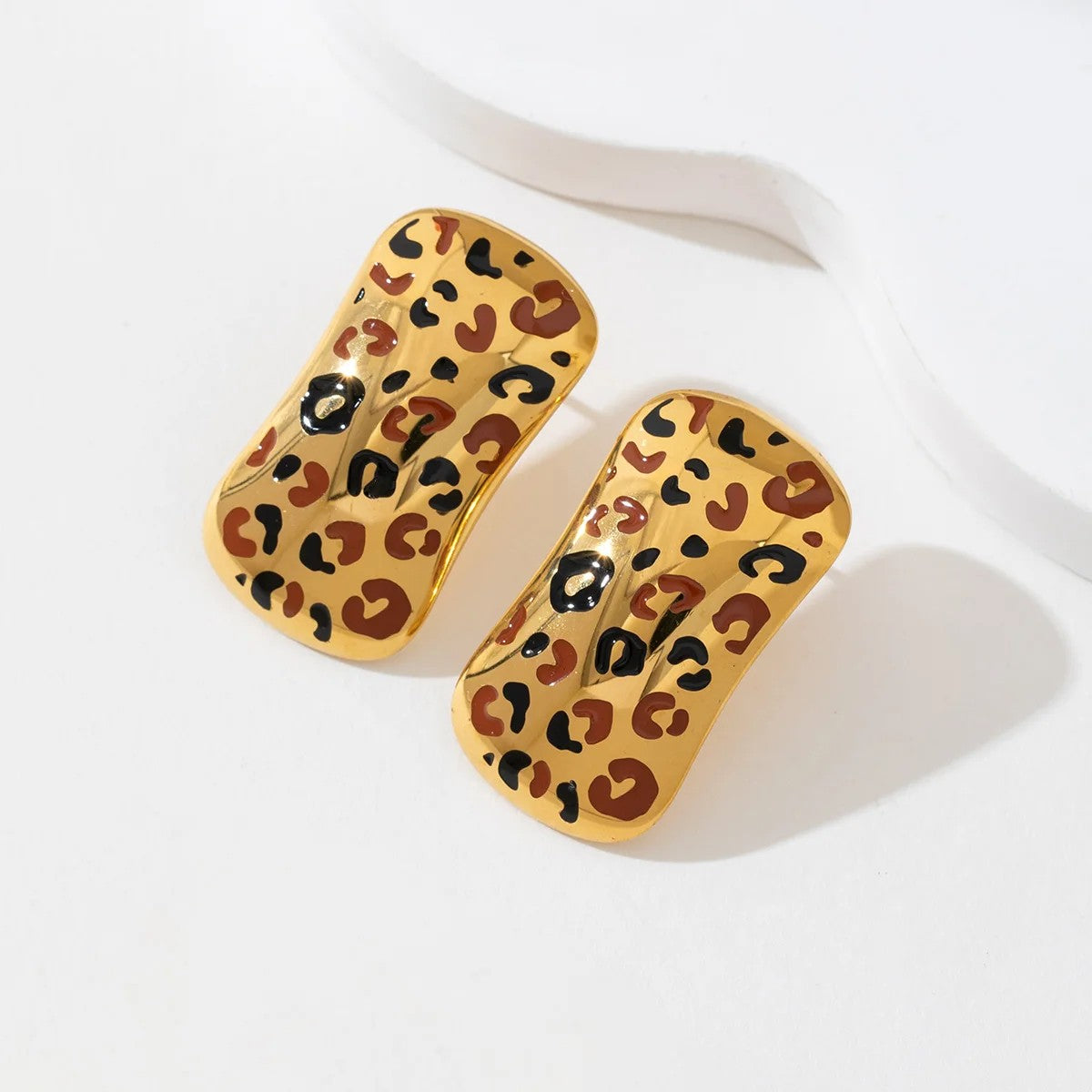 Leopard Print Geometric Stud Earrings