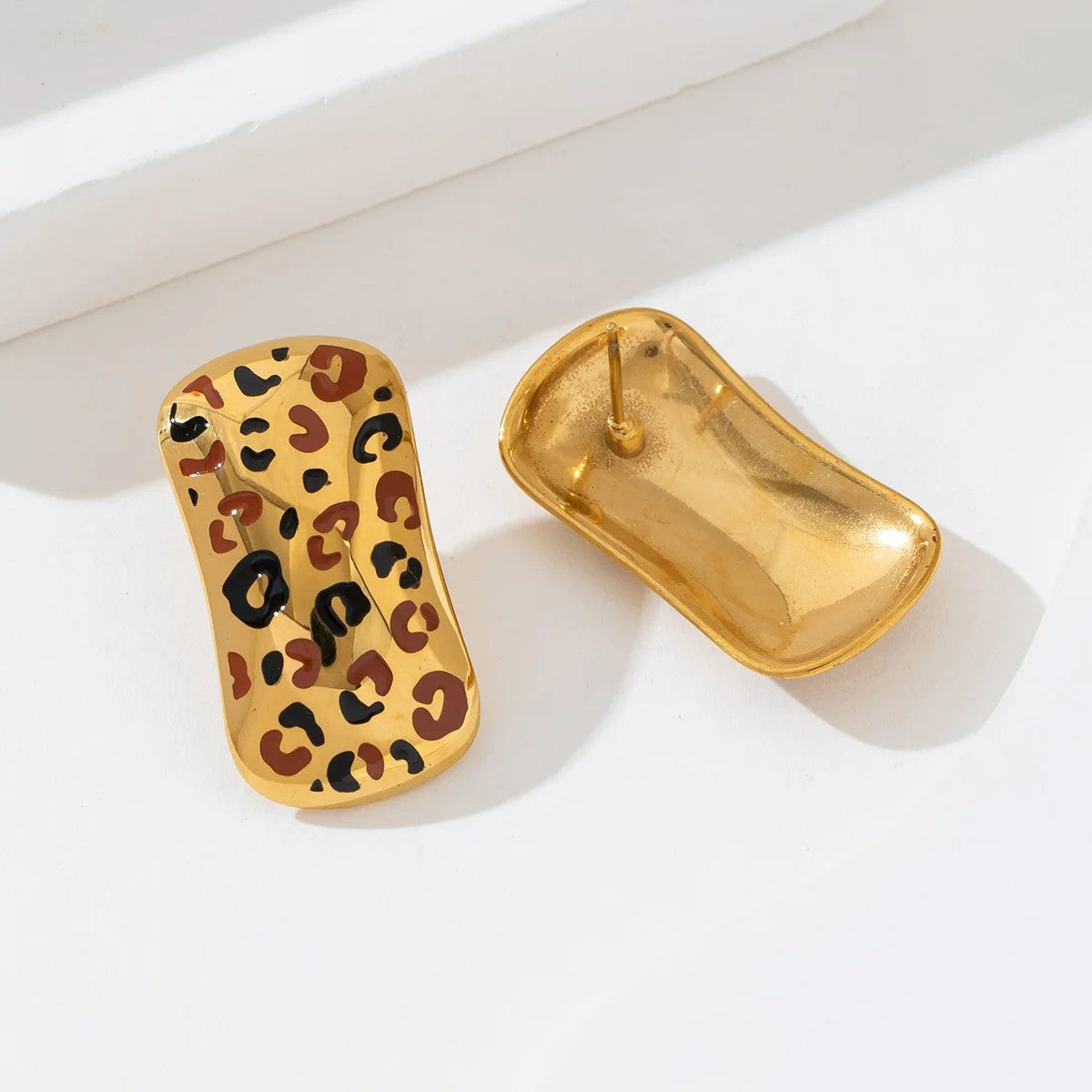 Leopard Print Geometric Stud Earrings