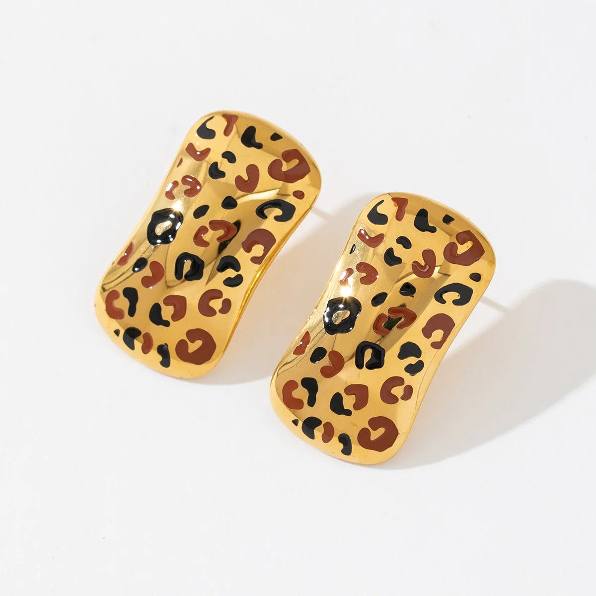 Leopard Print Geometric Stud Earrings