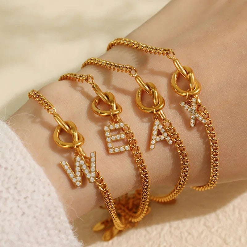 Crystal Initial Love Knot Bracelet