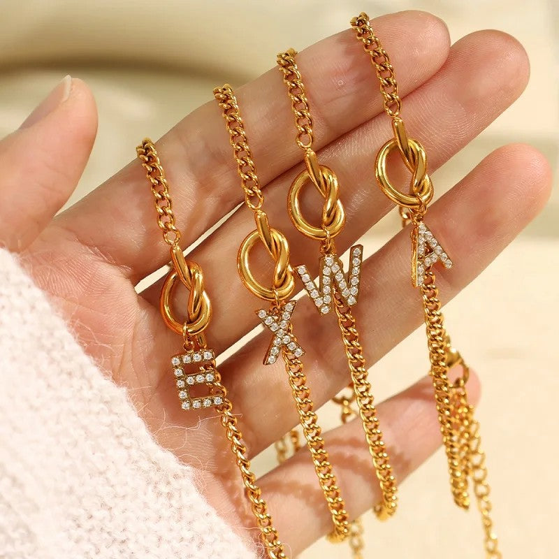 Crystal Initial Love Knot Bracelet