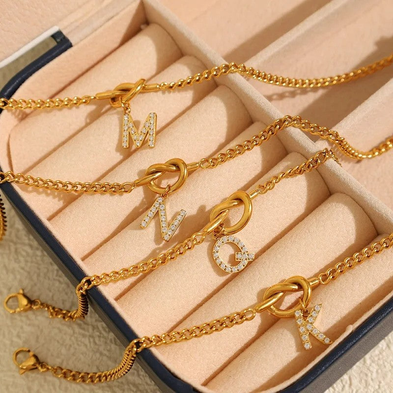 Crystal Initial Love Knot Bracelet