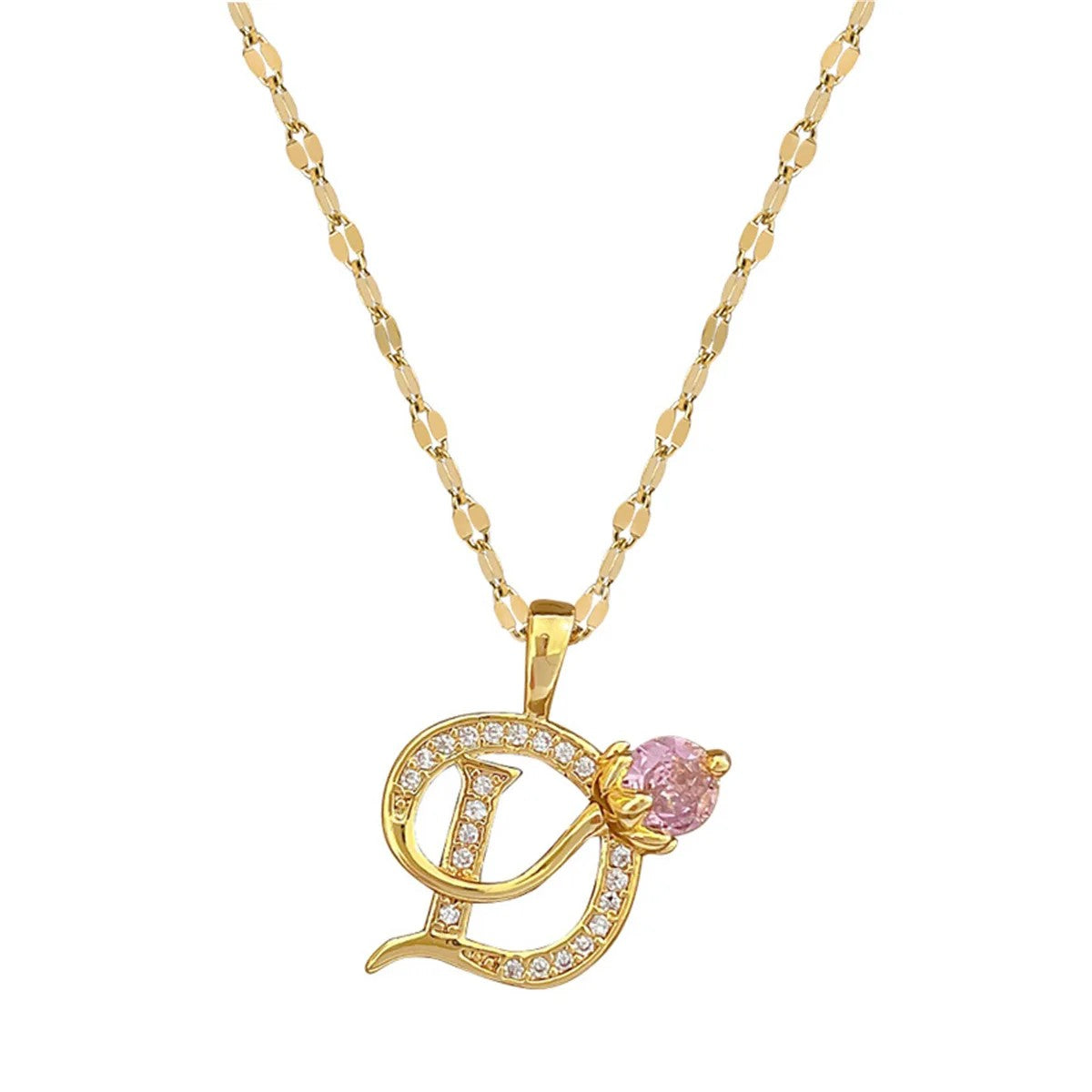 Gold Crystal Initial D Necklace