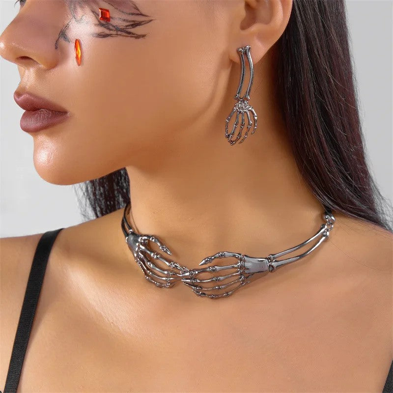Skeleton Hand Necklace & Earring Set