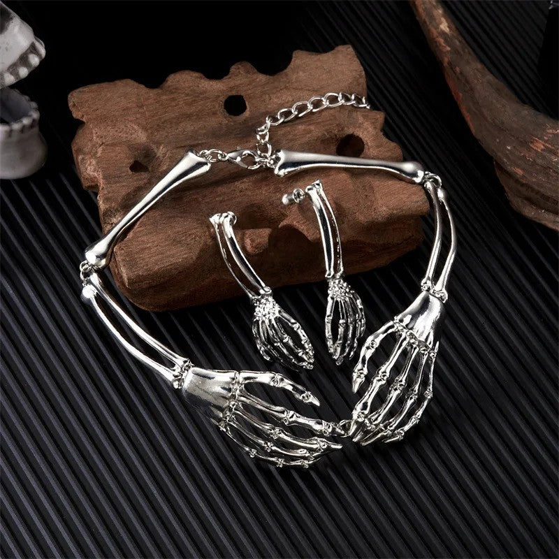 Skeleton Hand Necklace & Earring Set