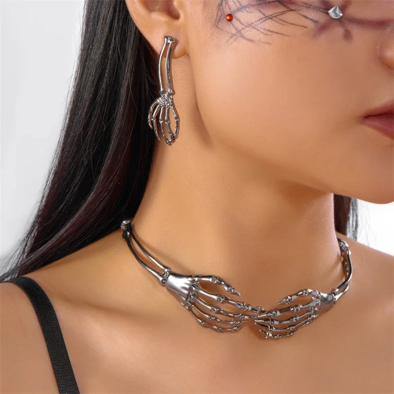 Skeleton Hand Necklace & Earring Set