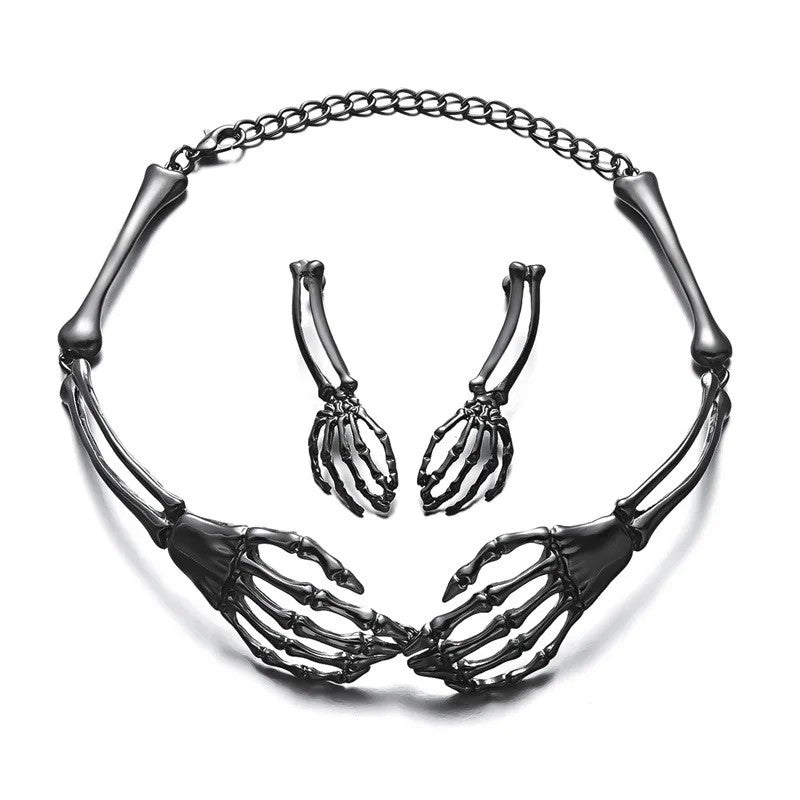 Skeleton Hand Necklace & Earring Set