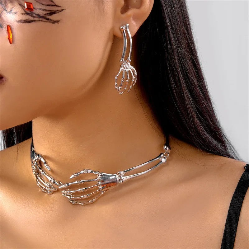 Skeleton Hand Necklace & Earring Set