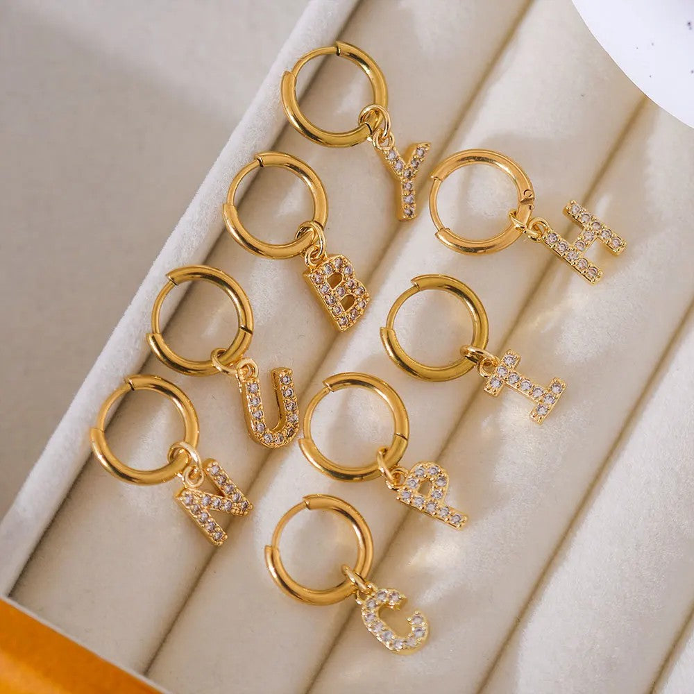 Zircon Initial Hoop Earring