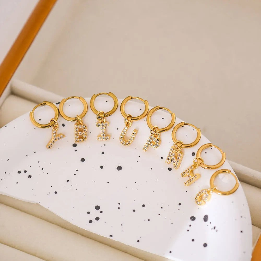 Zircon Initial Hoop Earring