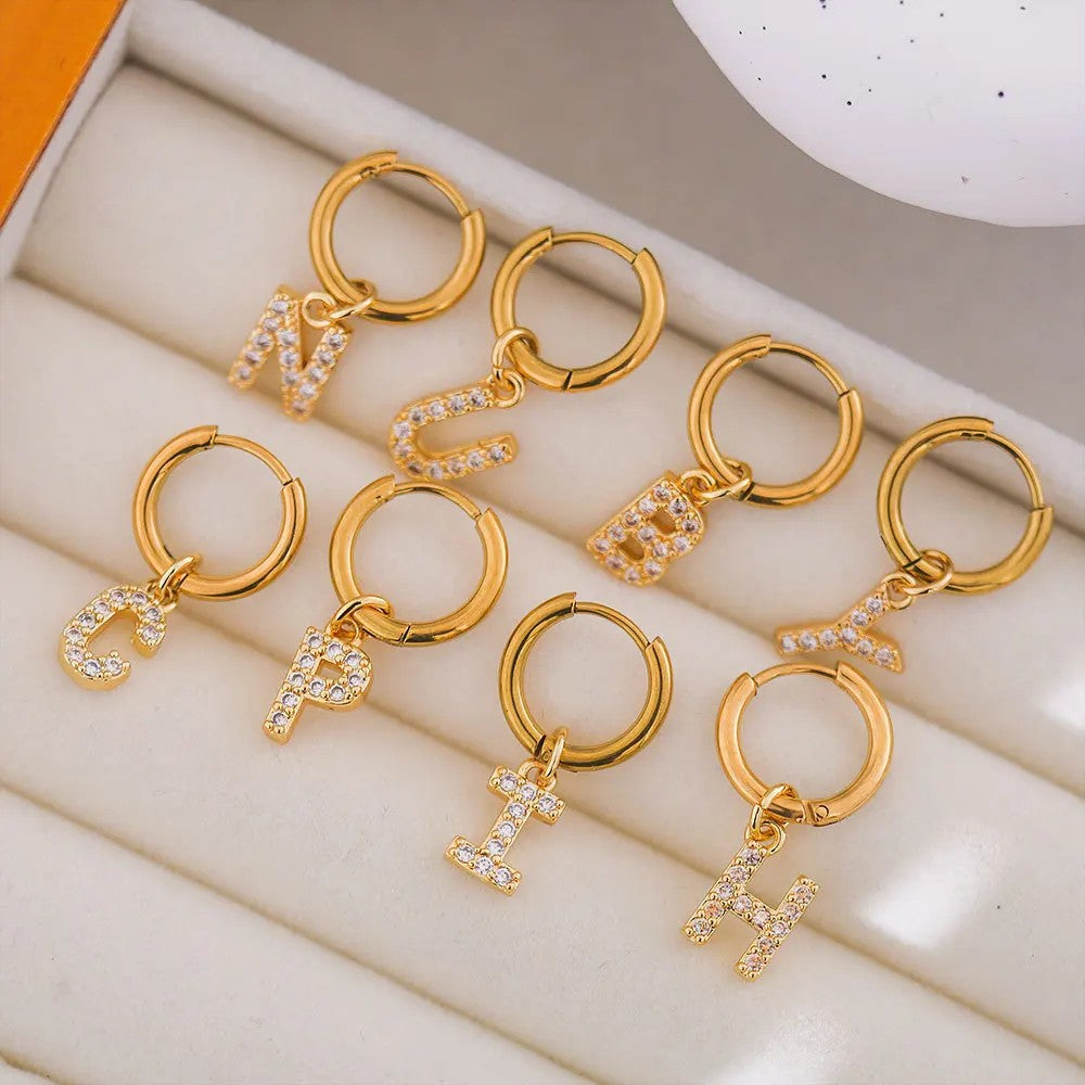 Zircon Initial Hoop Earring