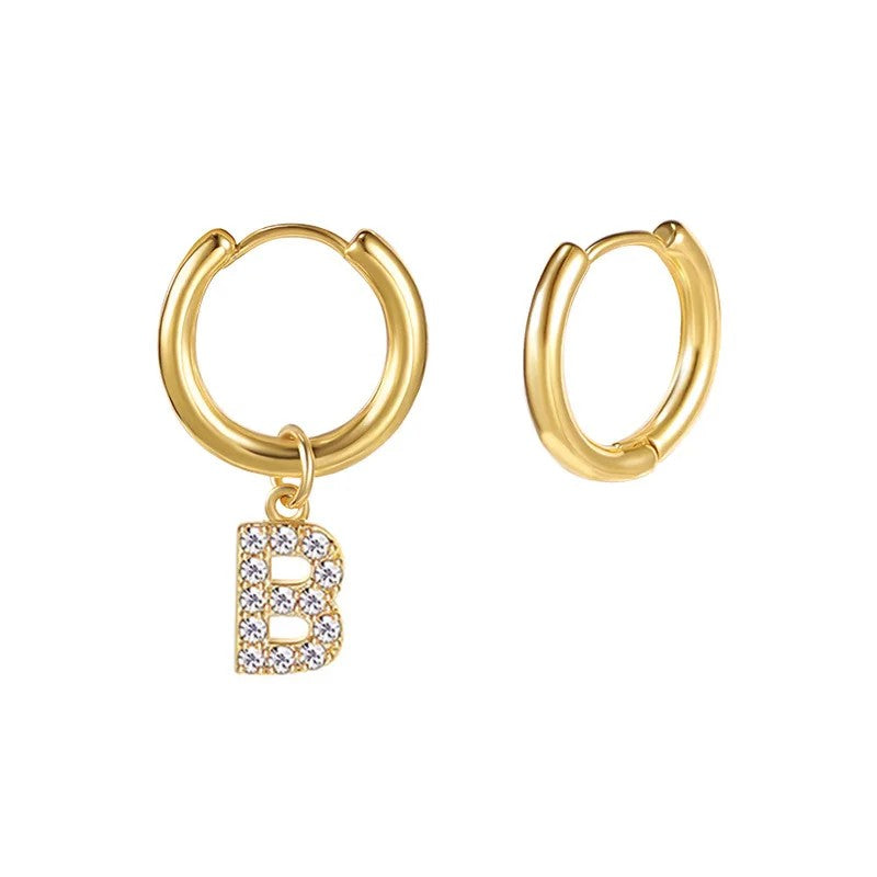 Zircon Initial Hoop Earring
