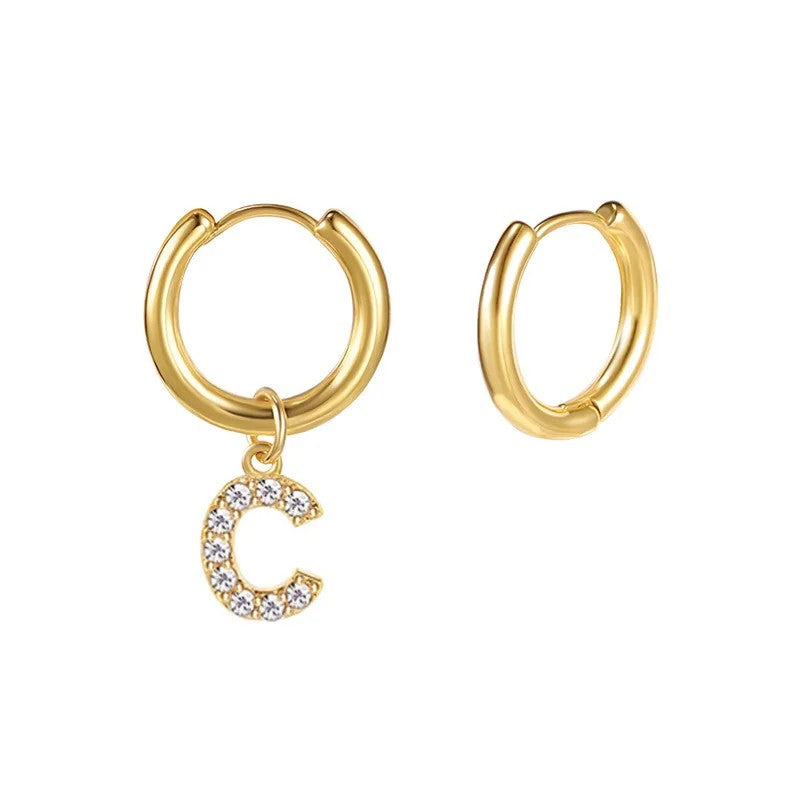 Zircon Initial Hoop Earring