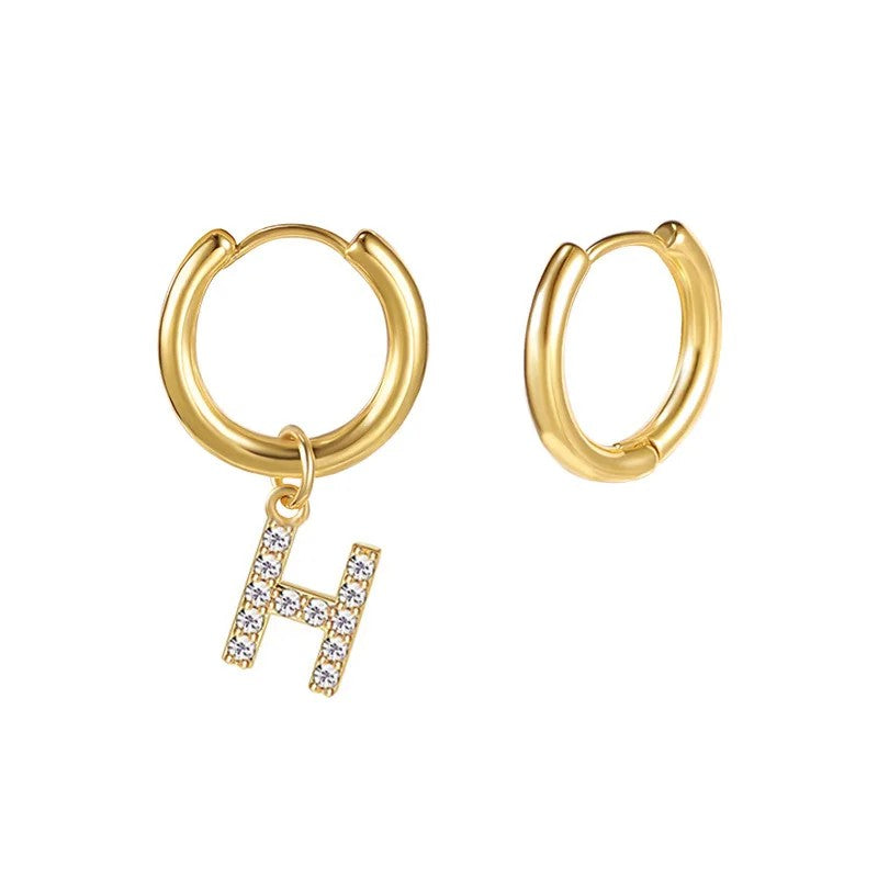 Zircon Initial Hoop Earring