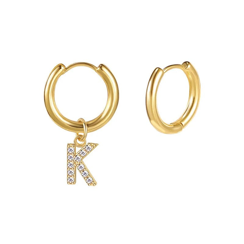 Zircon Initial Hoop Earring
