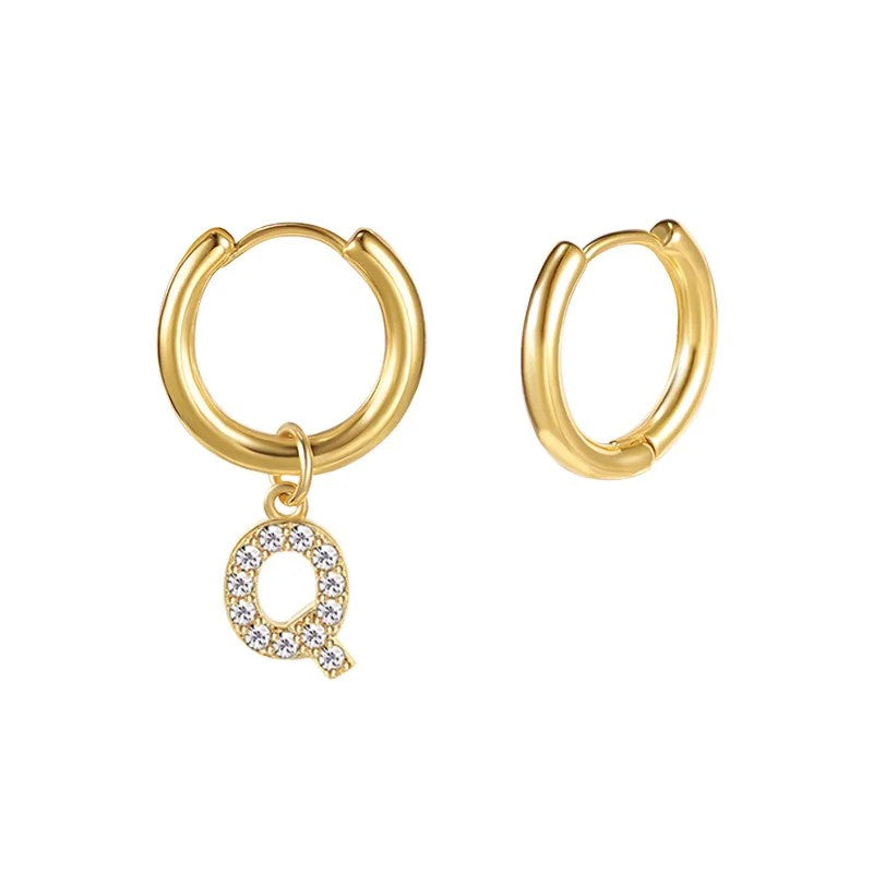 Zircon Initial Hoop Earring