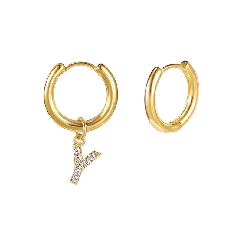 Zircon Initial Hoop Earring