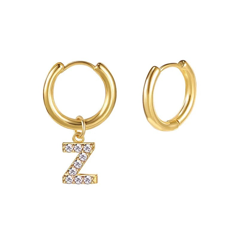 Zircon Initial Hoop Earring
