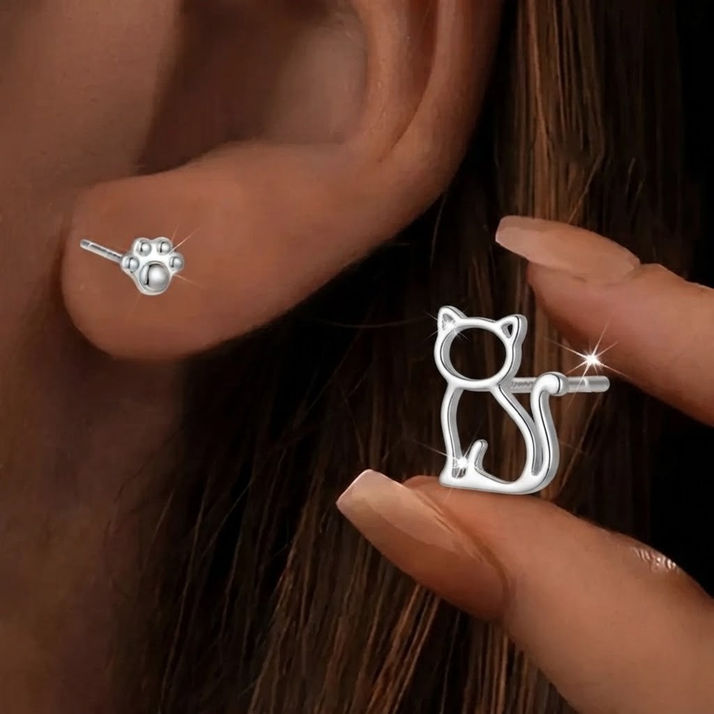 Bear & Paw Stud Earrings