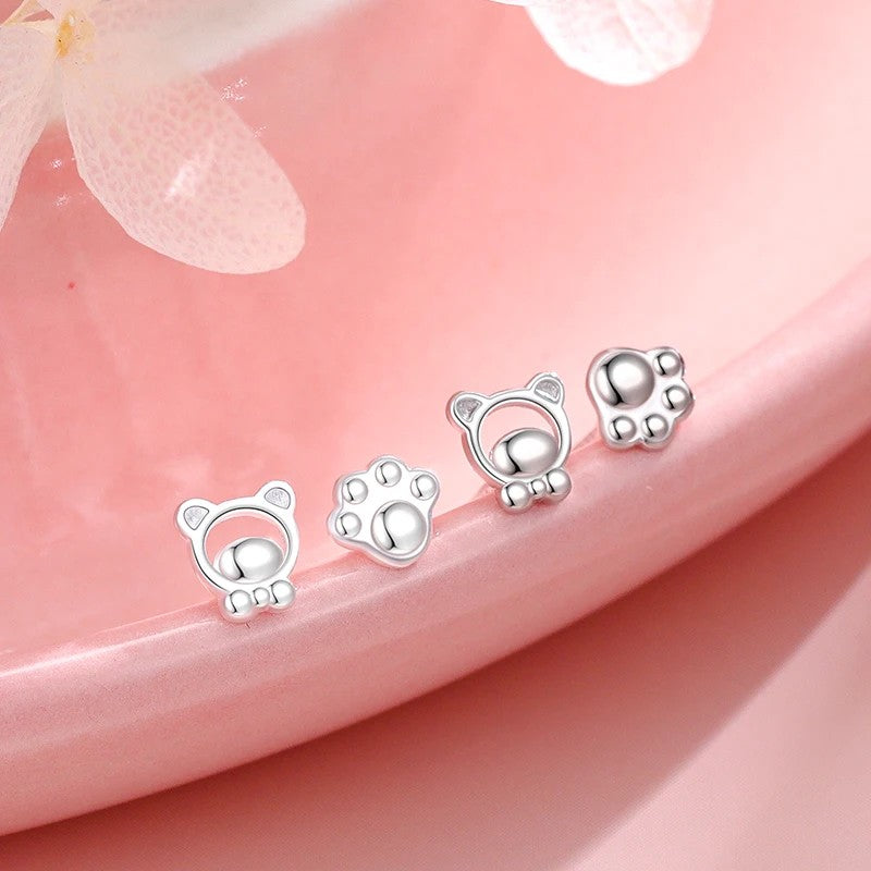 Bear & Paw Stud Earrings