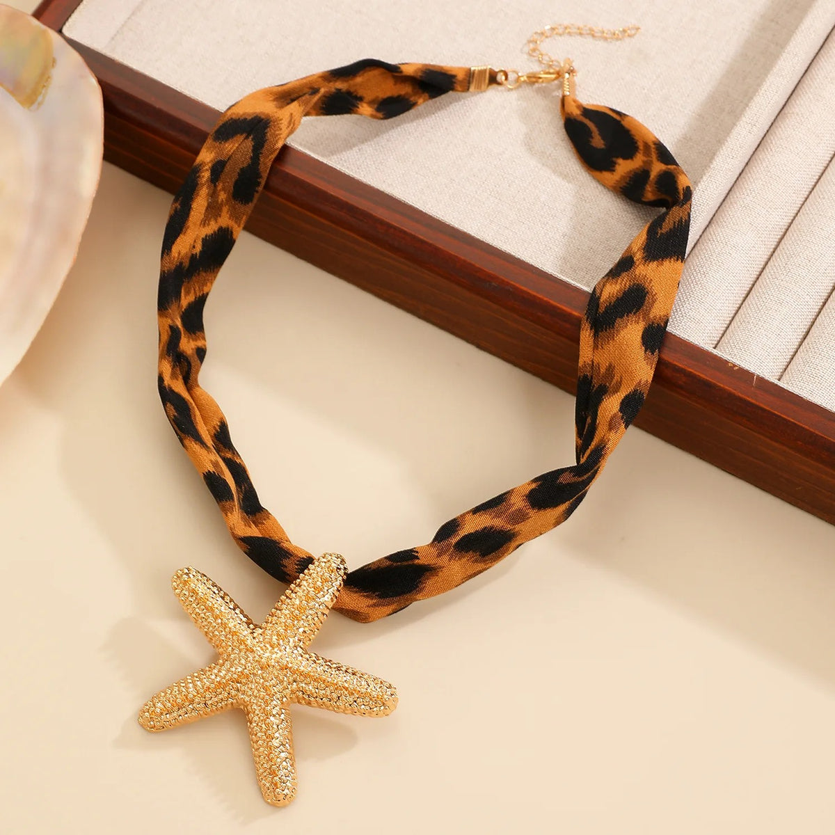 Leopard Print Pearl & Bow Necklace