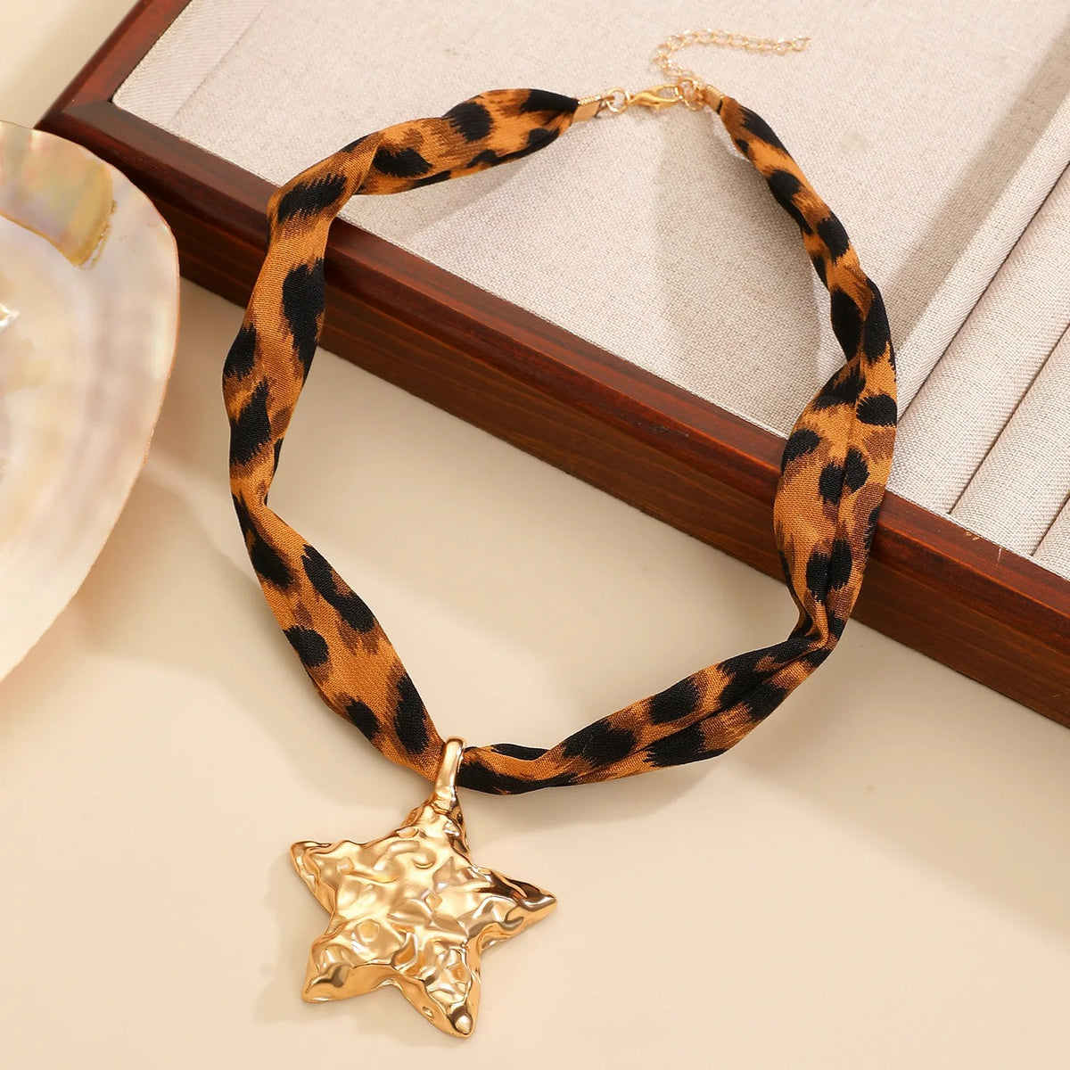 Leopard Print Pearl & Bow Necklace