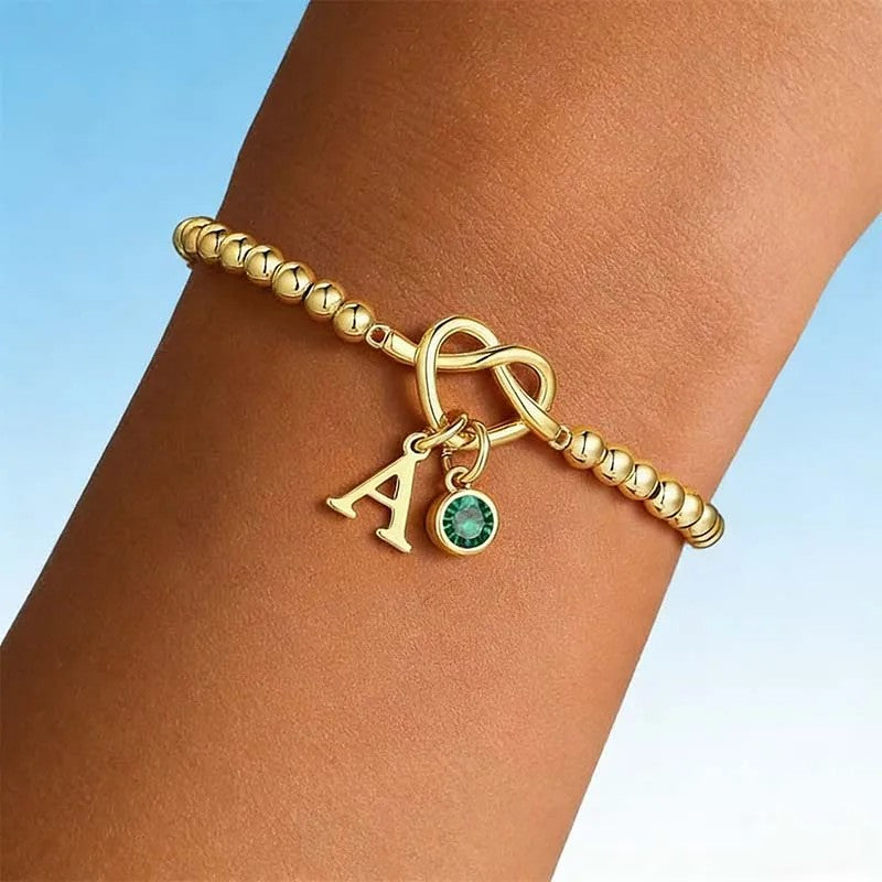 Initial Birthstone Beaded Knot Bracelet