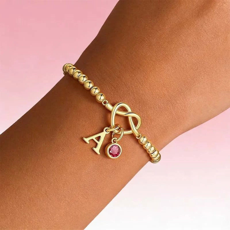 Initial Birthstone Beaded Knot Bracelet